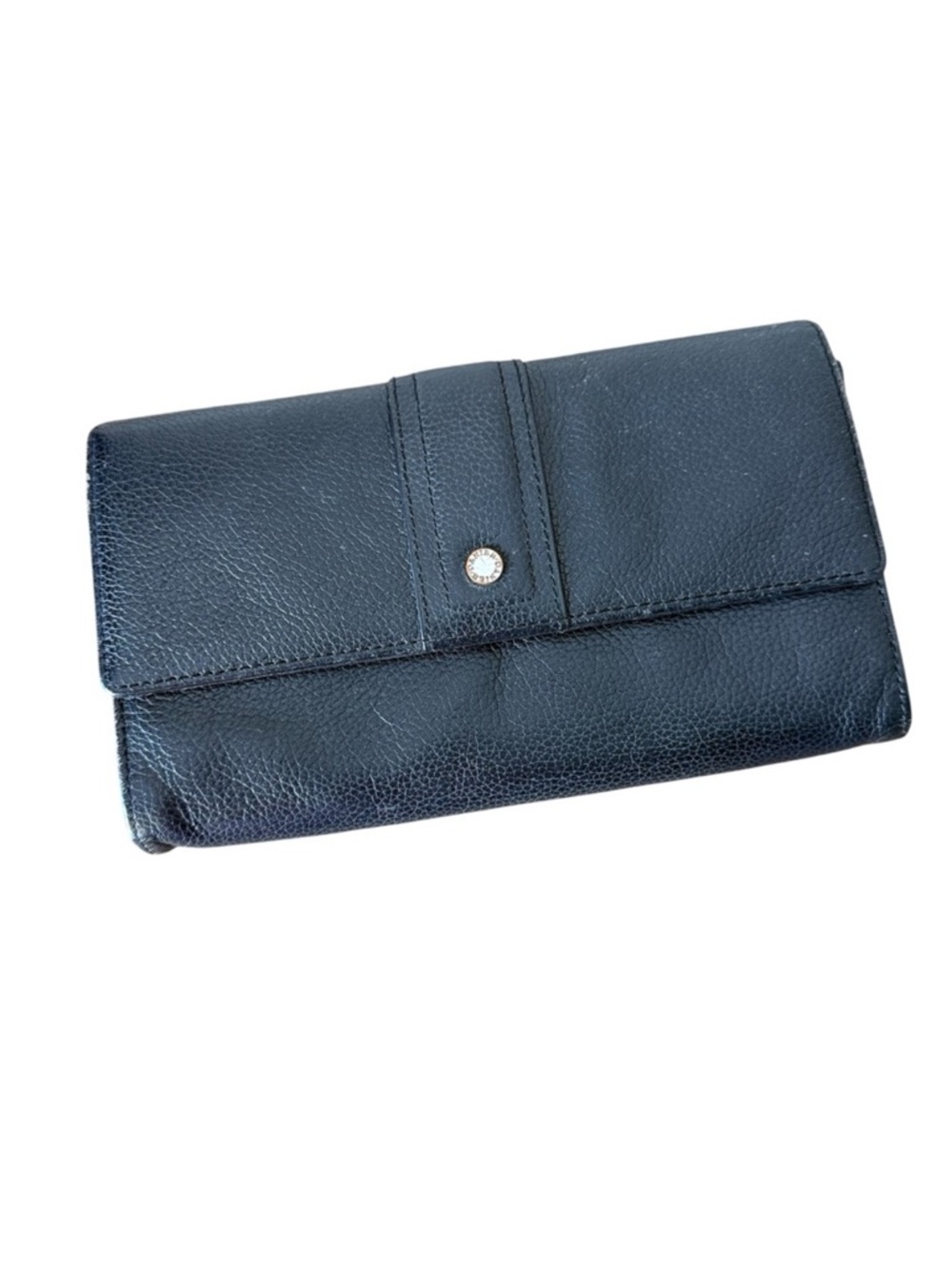 DANIER LEATHER 3pc Black Clutch Wallet Pebbled Removable Snap Closure *Flaw*